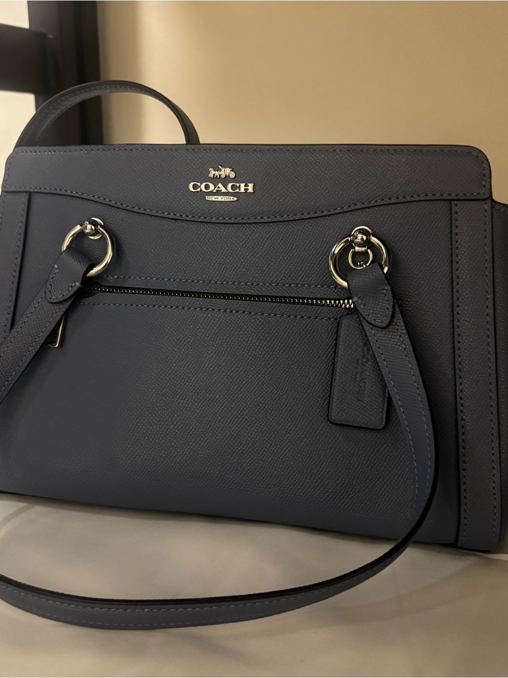 COACH Navy Blue Leather Satchel with Polished Hardware